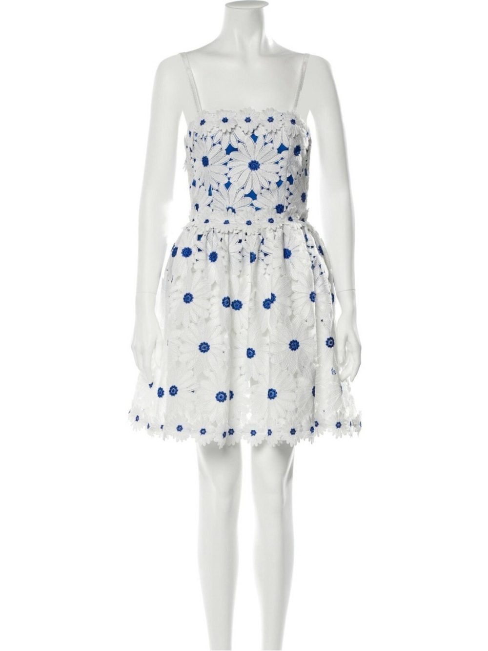 Alice + Olivia Cobalt Blue Mini Dress with White Lace Trim